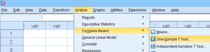 SPSS Analyze Compare Means One Sample T-Test