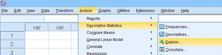 SPSS Analyze Descriptive Statistics Explore