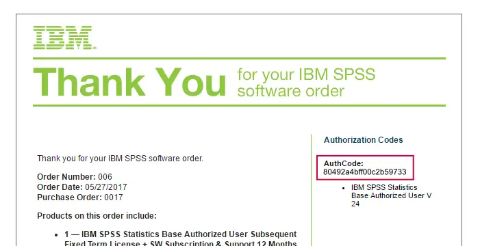 SPSS Authcode Example