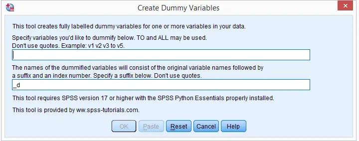 SPSS Create Dummy Variables Tool SPSS Create Dummy Variables Tool