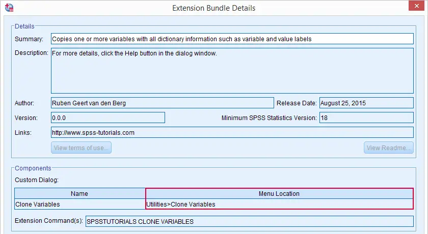 SPSS Extension Bundle Details
