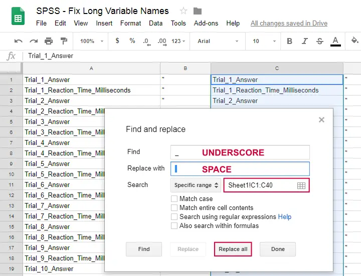 SPSS Fix Long Variable Names Google Sheet