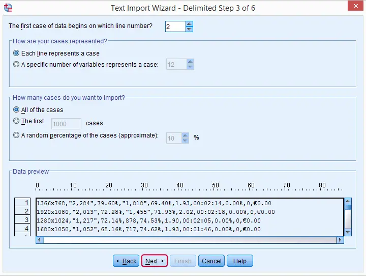 SPSS open .csv data 4