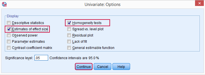Post Hoc ANOVA - Options Dialog