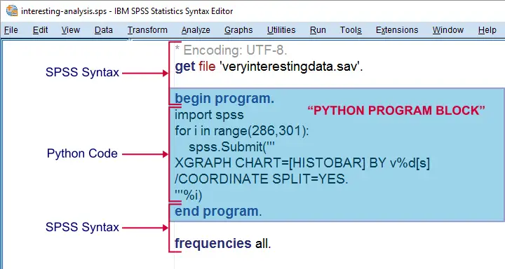 SPSS Python Program block in SPSS syntax Window