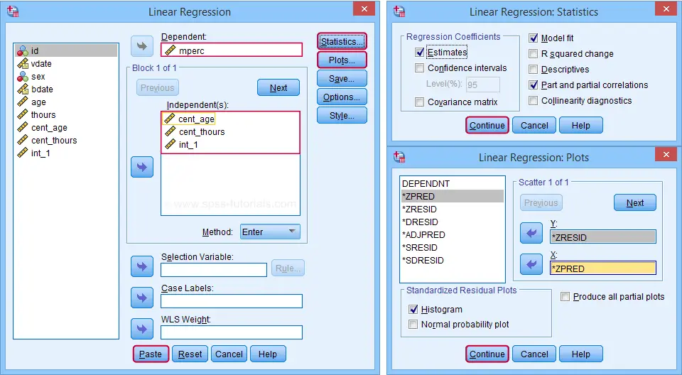 SPSS Regression With Moderation Interaction Dialogs